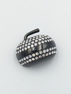 Vintage signed Butler curling stone rock black and rhinestone brooch pin
